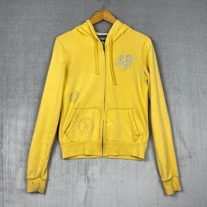 Vtg Victorias Secret Hoodie‎ Womens M PINK Graphic Bling Peace Heart Full Zip